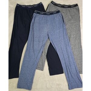 Hanes Men's Lounge Sleep Pants Lot of 3 Size L Button Fly Pockets Blue Gray Navy